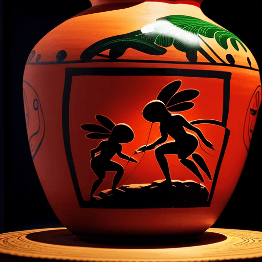 AI generated: a 4k photo of a classical greek vase in the "red-figure pottery" style sitting in a museum depicting...
