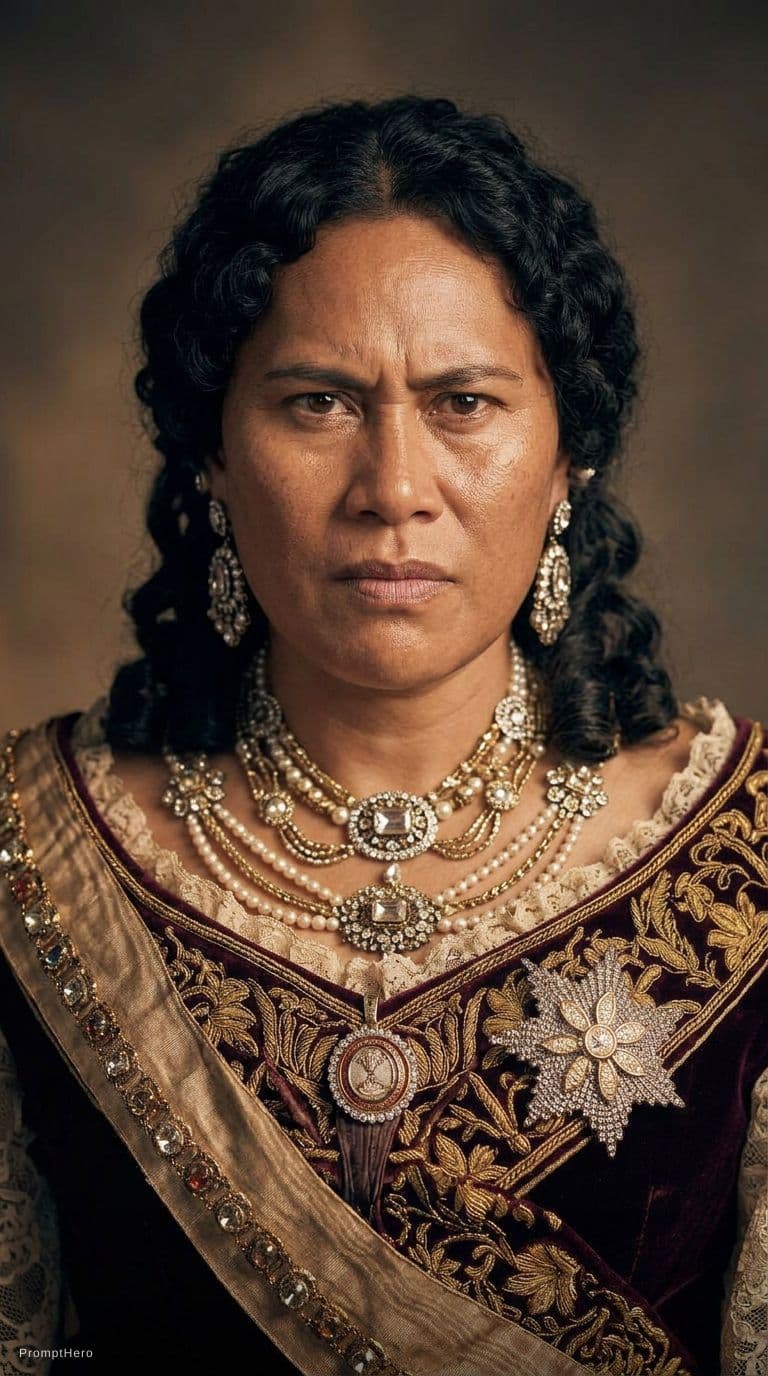 AI generated: make a front phasing photo of her without the crown with a angry face.