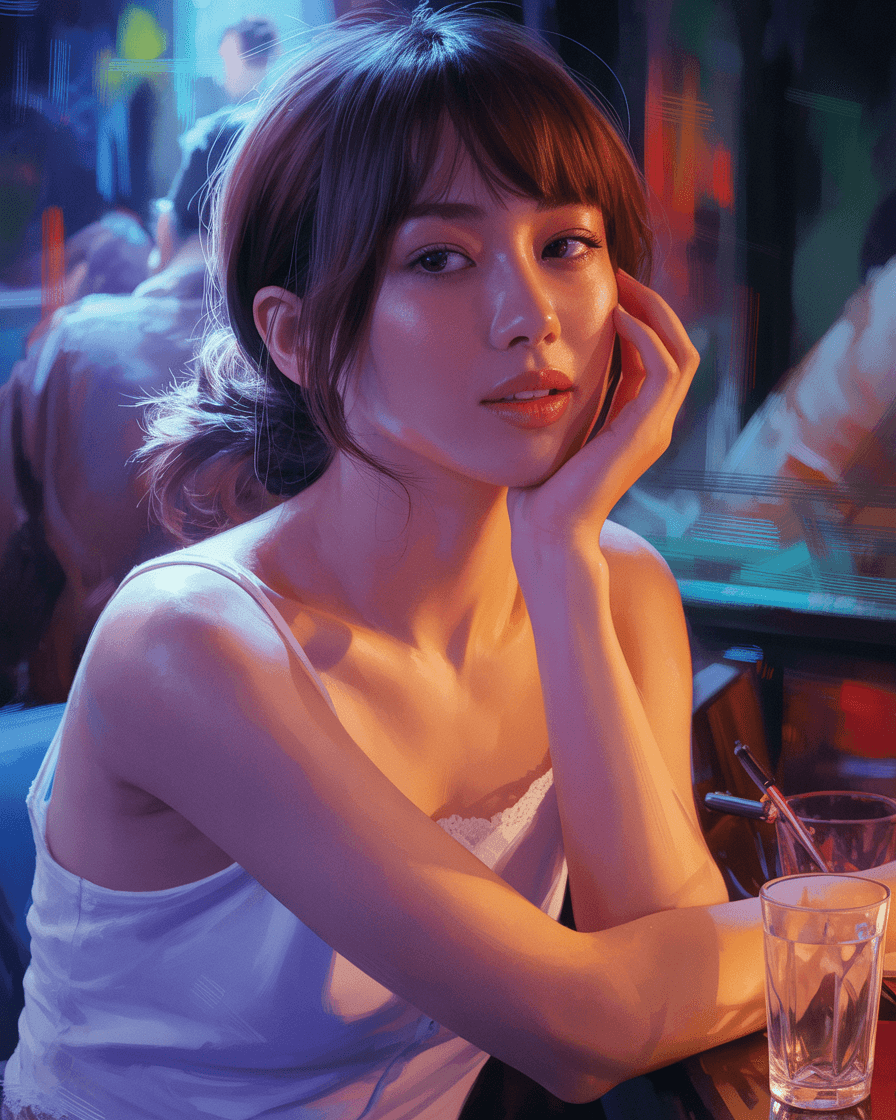 AI generated: Ilya Kuvshinov + Guweiz + Romantic Sensibility: Kuvshinov's anime-inspired, semi-realistic rendering...