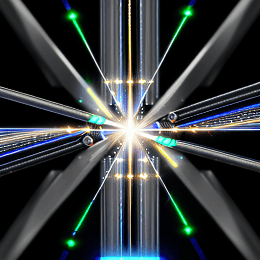 AI generated: photorealism. fiber optic emitter. a beam comes out of the emitter. the beam is reflected from the m...