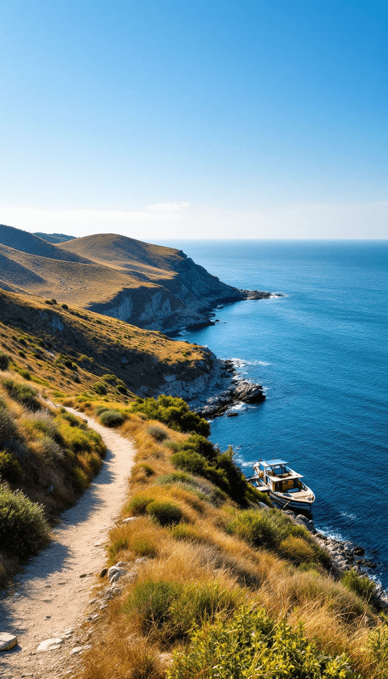 AI generated: A picturesque aerial view of a Crimean landscape: gently sloping hills covered with shrubs and wild ...
