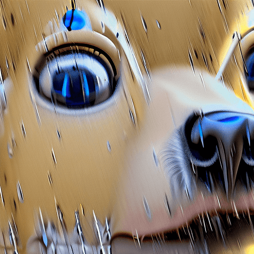 AI generated: Blue eyed puppy,Closeup of a puppy's face in the rain with raindrops collecting in its fur and dripp...
