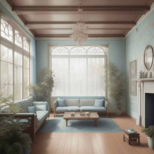AI generated: High resolution photography interior design, dreamy sunken living room conversation pit, wooden floo...