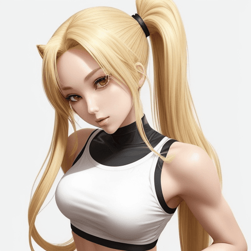 AI generated: beautiful hot anime girl long blonde hair crop top pony tail suggestive
