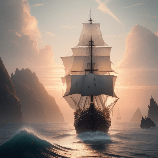 AI generated: Photo of a ultra realistic sailing ship, dramatic light, pale sunrise, cinematic lighting, battered,...