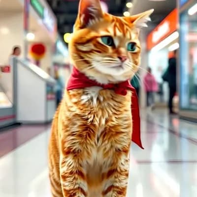 AI generated video: Cat walking casual in a Mall 