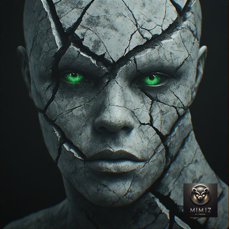 AI generated: Perchance
Ancient cracked stone humanoid face with glowing green eyes, organic fractures across marb...