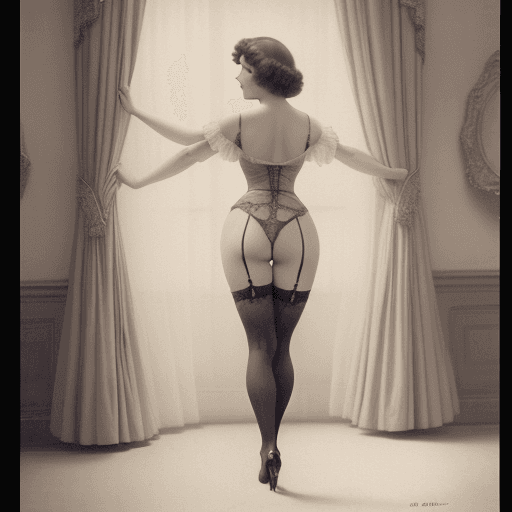 AI generated: woman (lingerie and stockings), early 1900s style, full length artistic angle of view and pose, from...