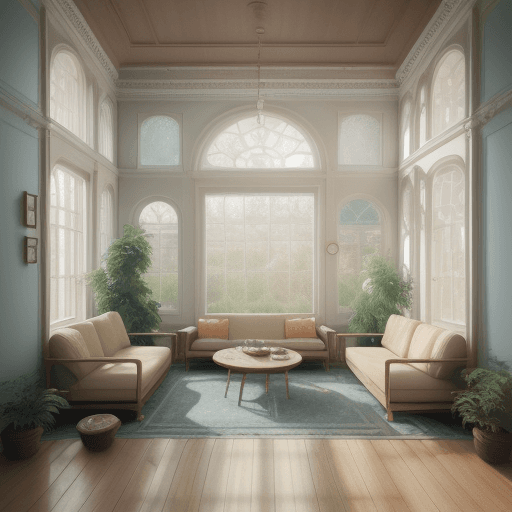 AI generated: High resolution photography interior design, dreamy sunken living room conversation pit, wooden floo...