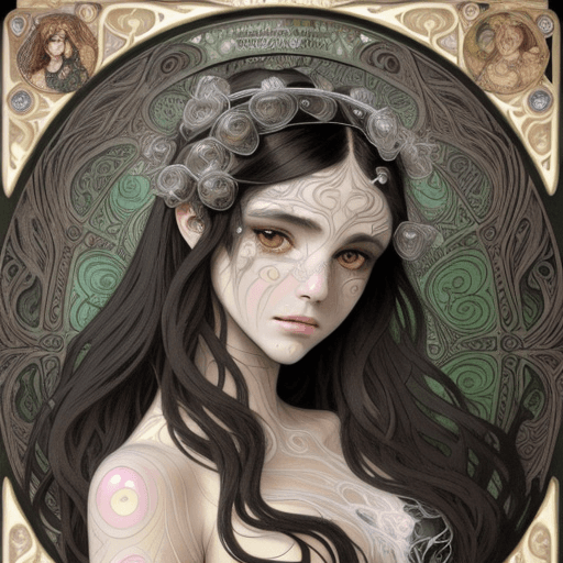 AI generated: looking at camera medieval romanticism neon glowing contoured filigree detailed marvel transparent v...