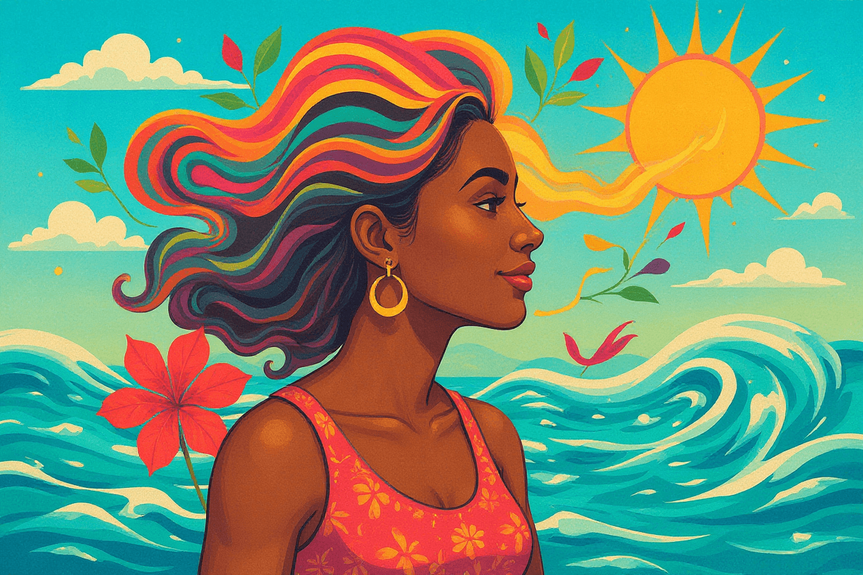 AI generated: A vibrant, modern logo representing a creative Caribbean woman artist — warm, joyful, and full of li...