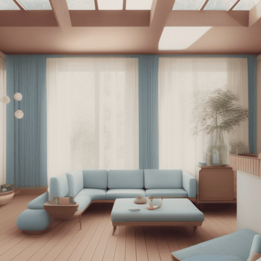 AI generated: High resolution photography interior design, dreamy sunken living room conversation pit, wooden floo...