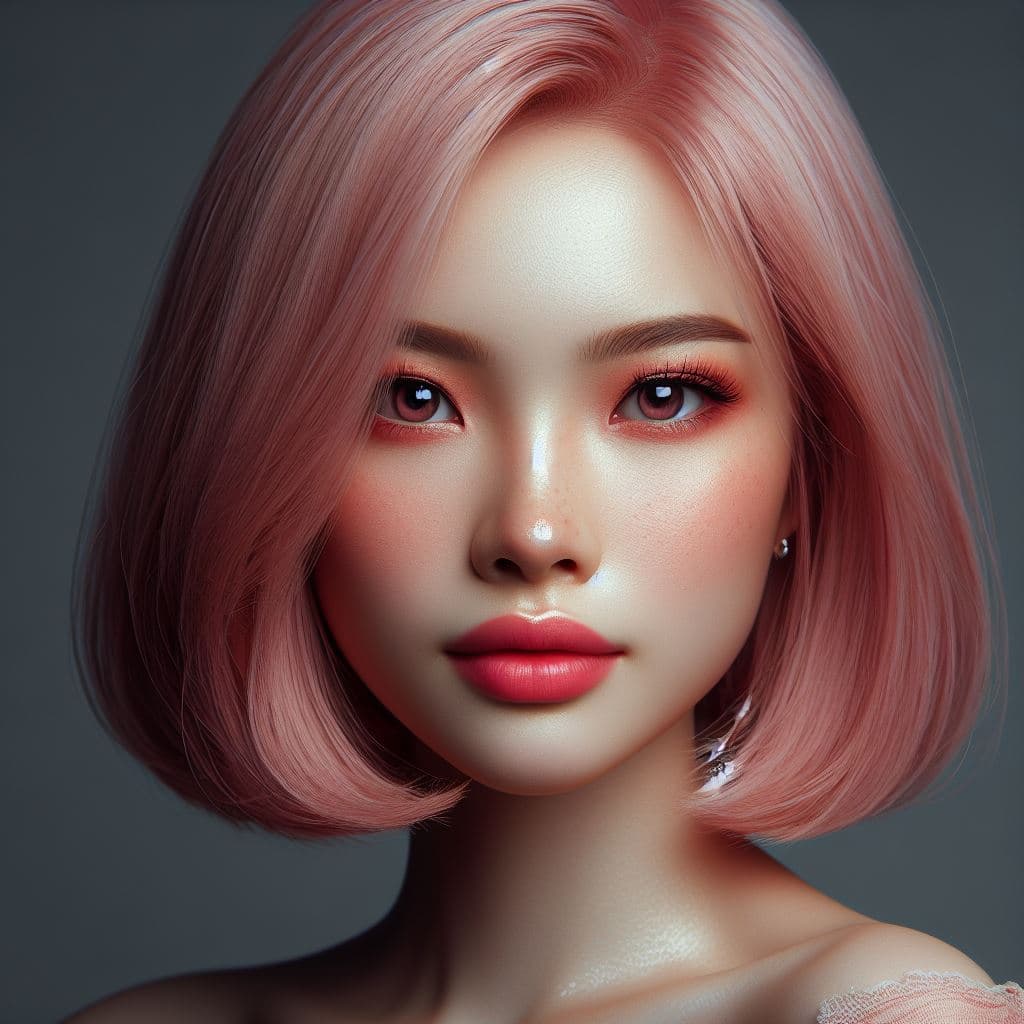 AI generated: Very realistic image, Cinematic (no blur), very clean skin, beautiful Vietnam woman with pink hair, ...