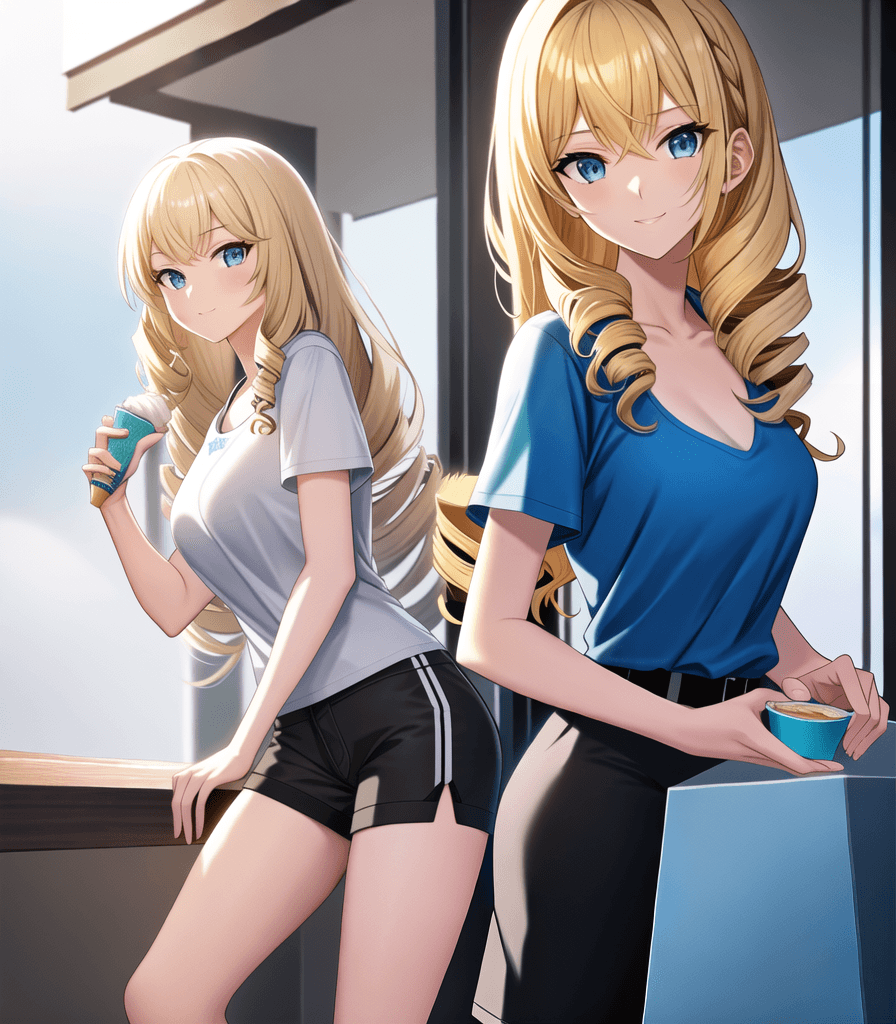 AI generated: perfect anime illustration, 1girl, curly hair, medium hair, twin drills, blonde hair, (electric blue...