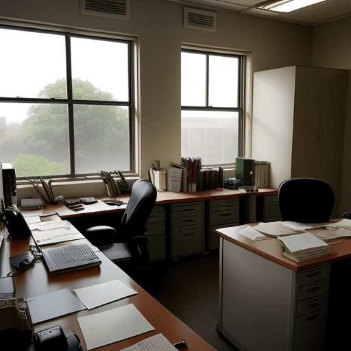 AI generated: Office of a zookeeper, inside, window on the right, looks like Michael Scott office
