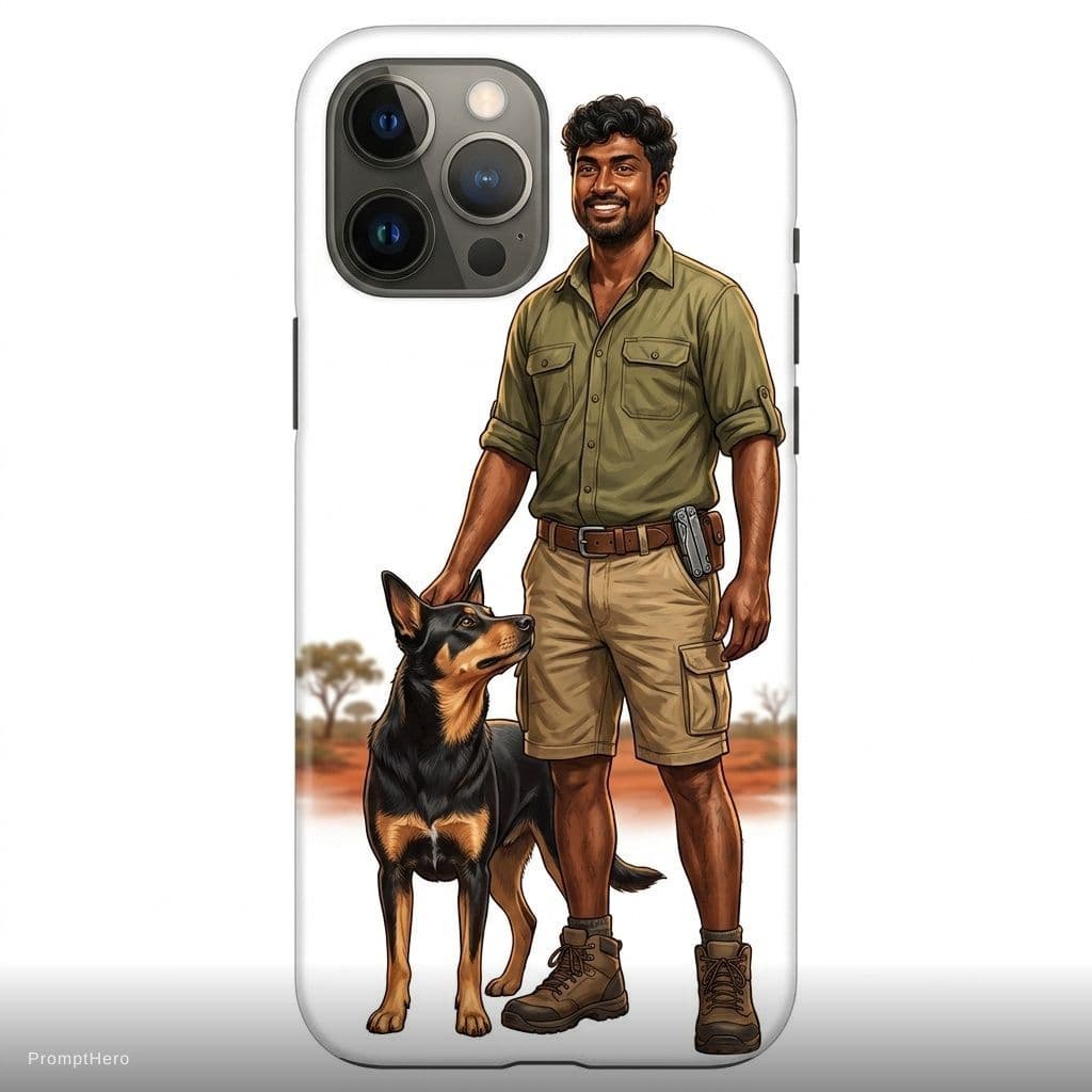 AI generated: Create a striking, realistic illustration for a men's phone case, featuring an Australian man with h...