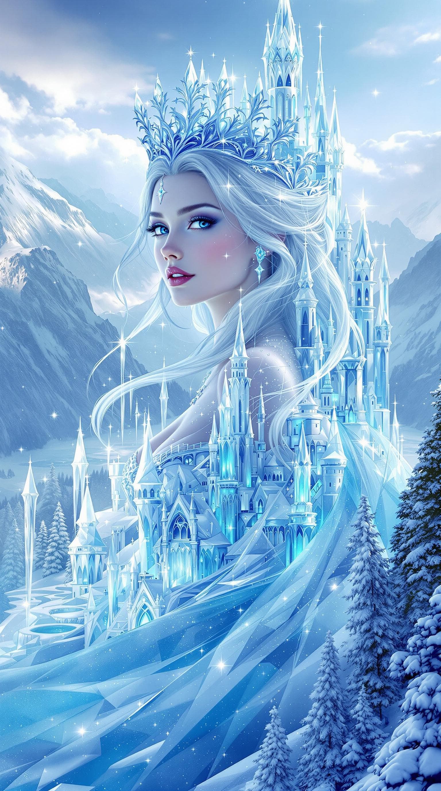 AI generated: "Create a stunning, hyper-realistic image of an ice princess with an ice castle tiara, seamlessly in...