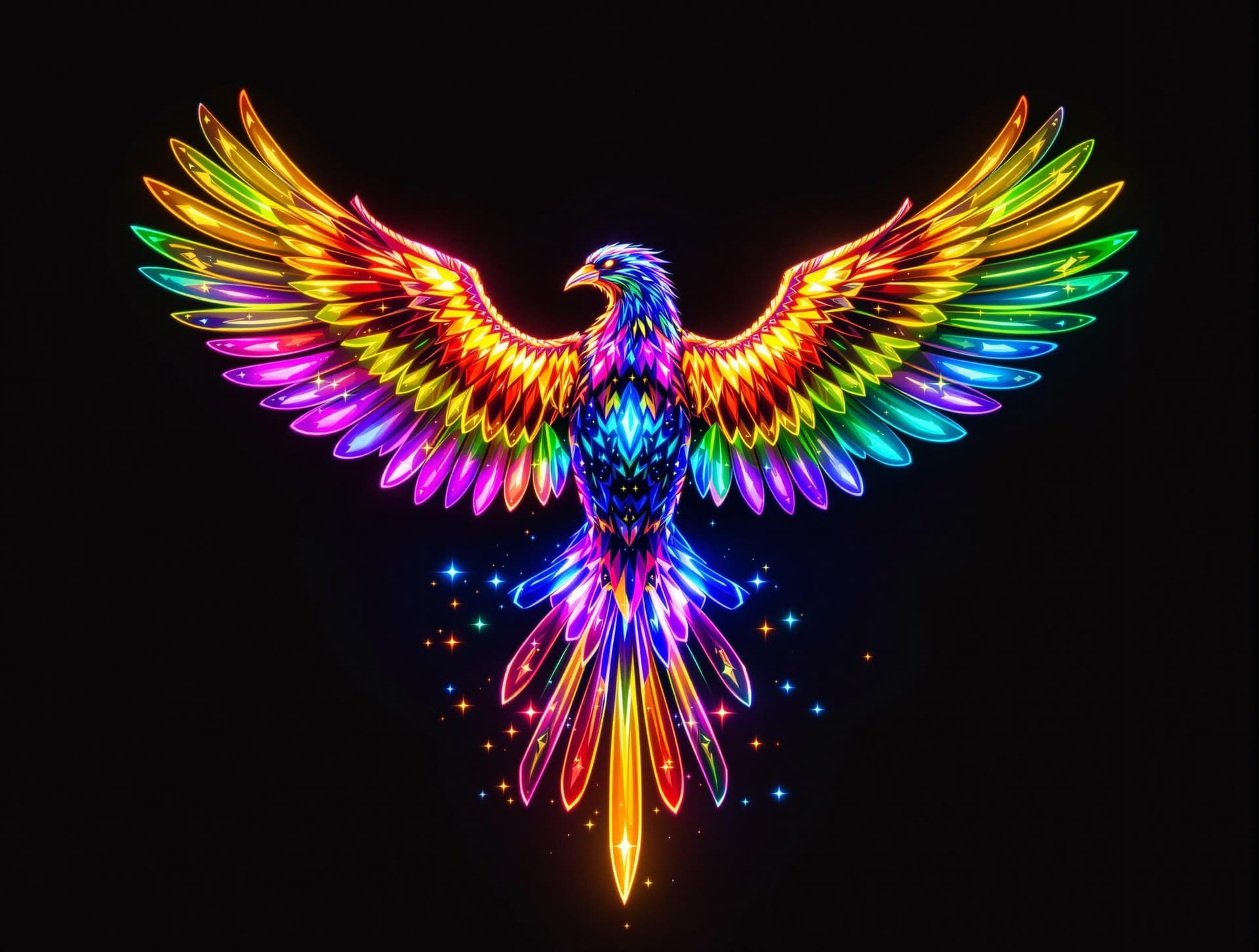AI generated: a bird a lot of color in wings and glowing
