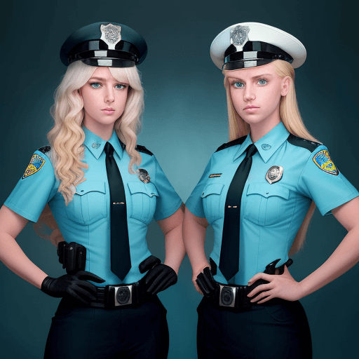 AI generated: young; caucasian; serious; modelesque Officers Ariel Bellingham and Allison Pierz of the Miltona Pol...