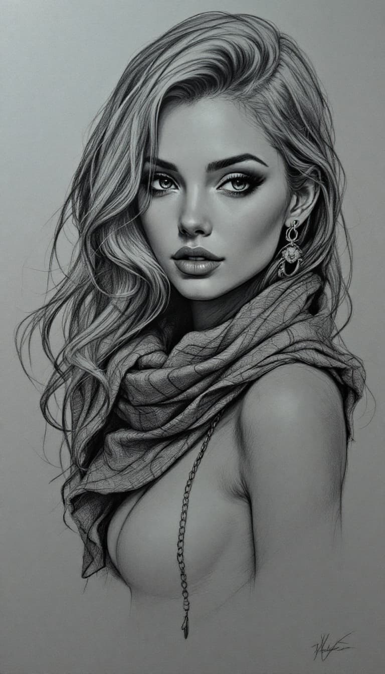 AI generated: girl, pen drawing, sketch