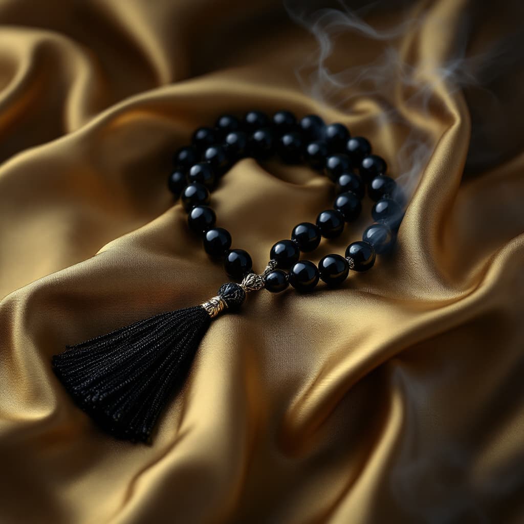 AI generated: "A luxurious and elegant black and gold silk-like fabric flowing in waves, with a mysterious smoky e...