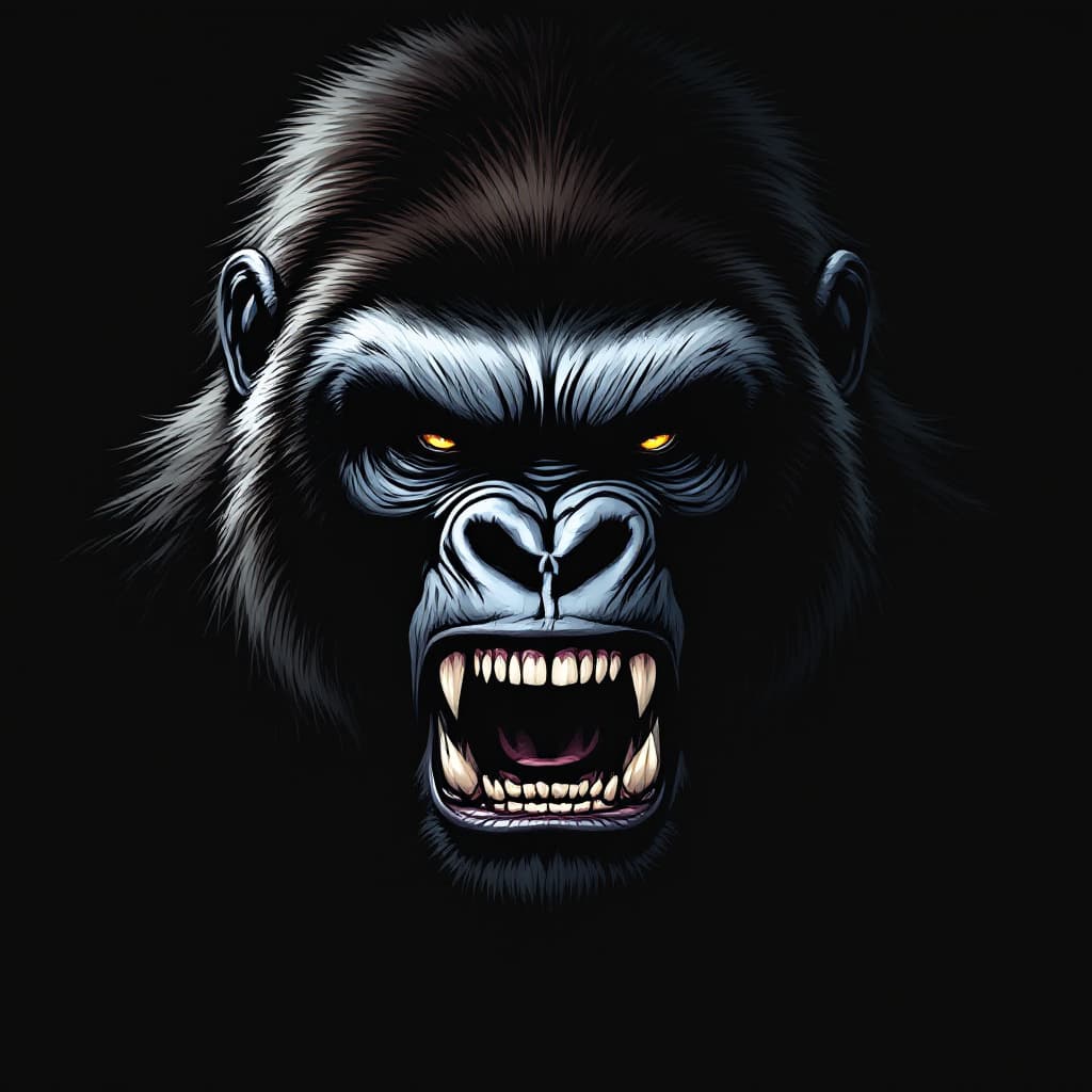 AI generated: Create a striking illustration of an angry gorilla's head. Please consider the following specificati...