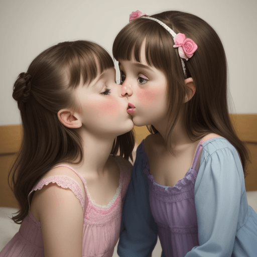 AI generated: Two pretty eight year old girls kissing