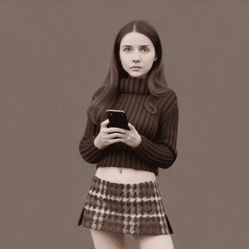 AI generated: Artist Unknown, Hi-Res, 35mm photography, Intricately detailed sweet girl holding a smartphone, wear...
