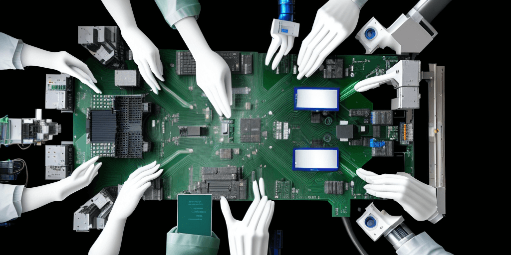 AI generated: High resolution photography showing a realistic and professional team of electronic engineers workin...