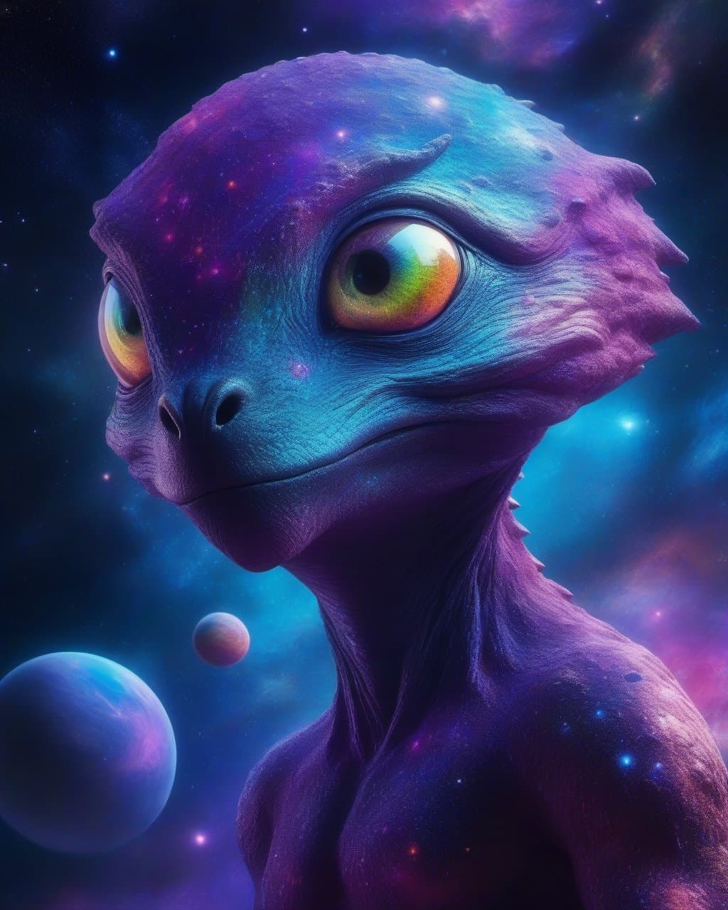 AI generated: creature out of other dimention, galaxy background with little color, behaving like a god, not obser...
