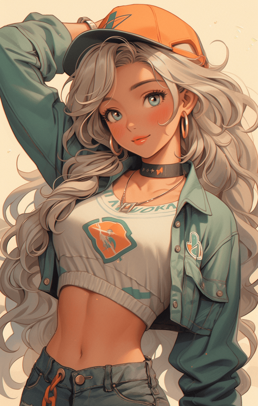 AI generated: fabiana is a girl holding a weight on her hips, in the style of hyper-realistic sci-fi, charming ani...
