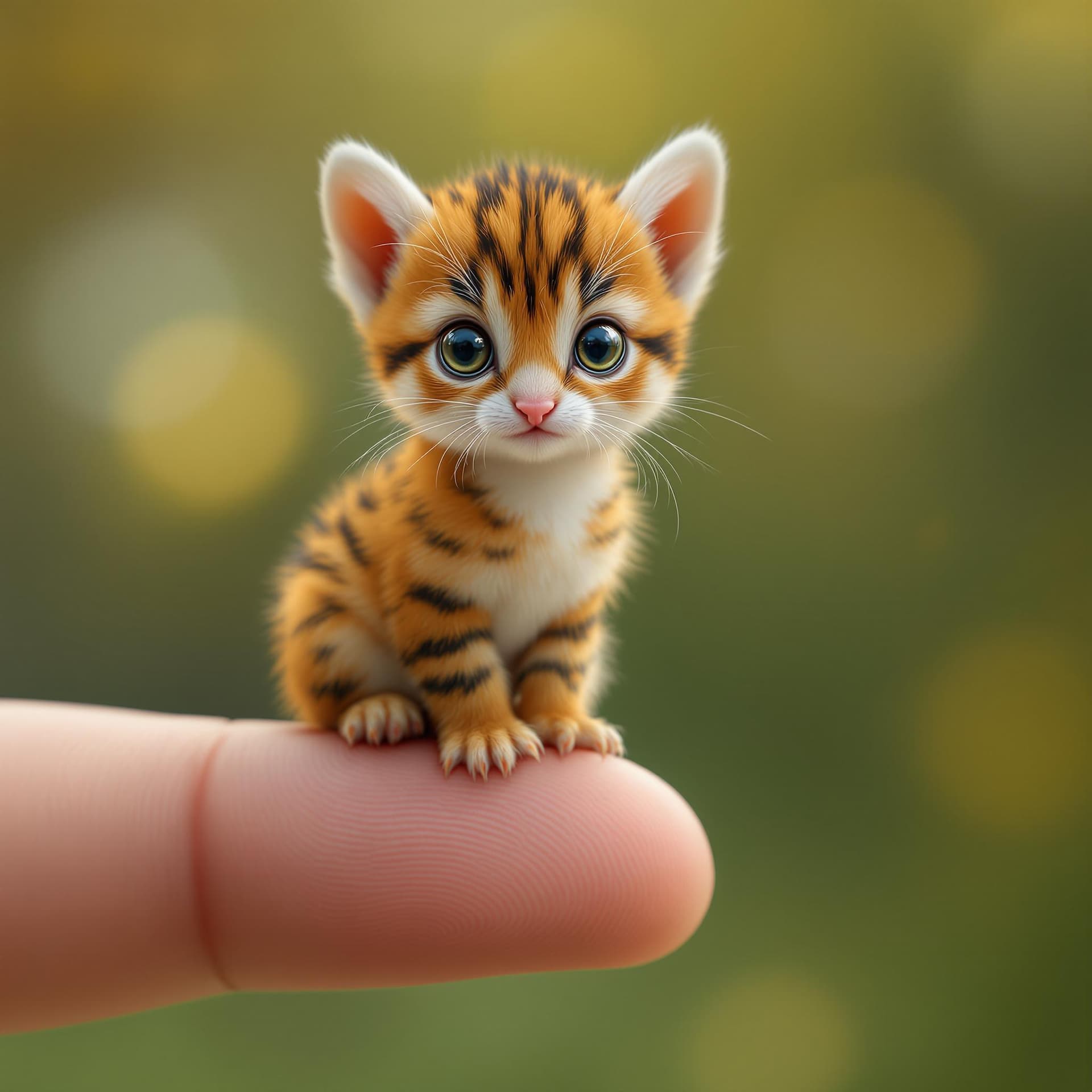 AI generated: A hyper-realistic digital rendering of an impossibly tiny hen perched on a human fingertip. The cub,...