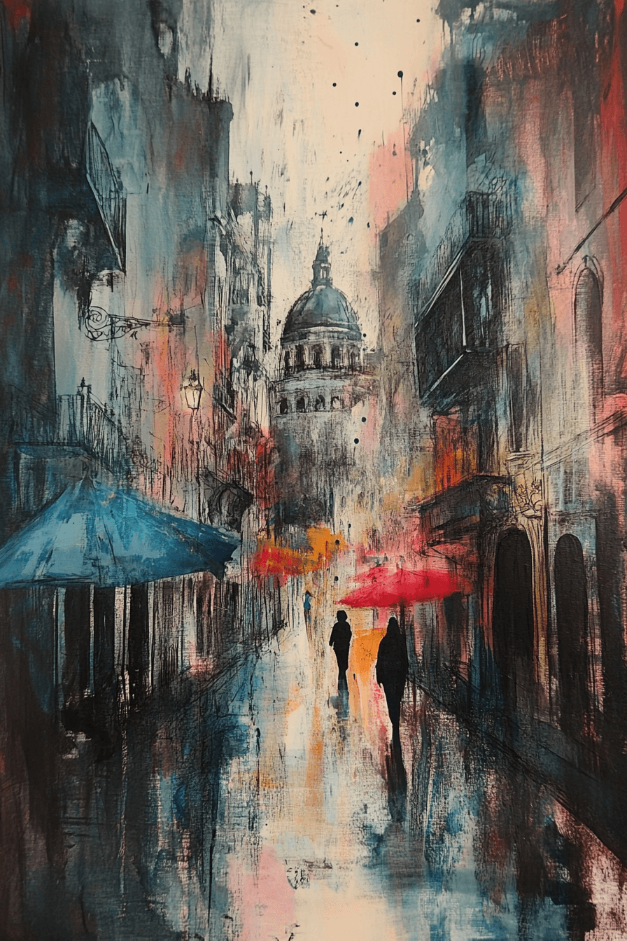 AI generated: a painting of a cityscape done in dry brush style --ar 2:3 --v 6.1