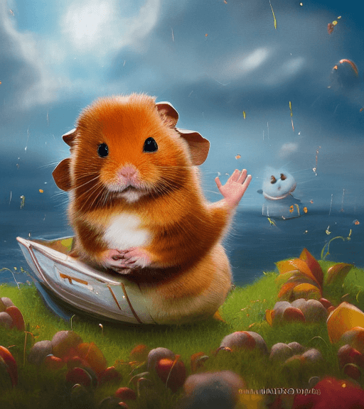AI generated: mdjrny-v4 style very beautiful portrait of a ginger hamster who is waving goodbye from a boat, perfe...