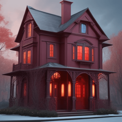 AI generated: Please create an image of a three-story house that incorporates Scarlet Witch's characteristics. The...
