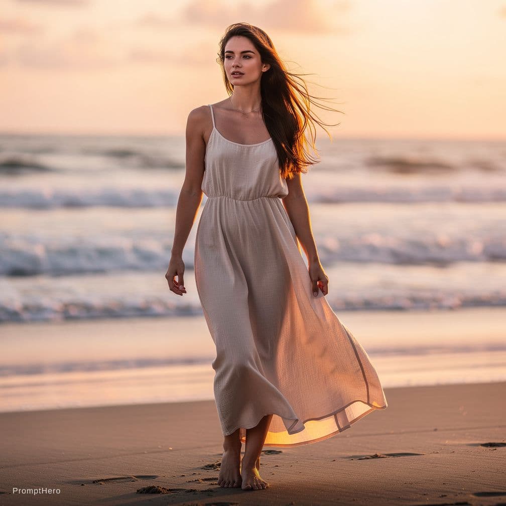 AI generated: A beautiful nude young woman standing on a beach