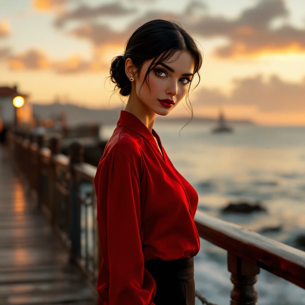 AI generated: High resolution photography  "Create a hyper-realistic photo of Olive Oyl as a strikingly elegant wo...