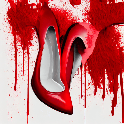 AI generated: dripping red paint across the shape of a female human, human holding 
high heels ,realistic , high d...