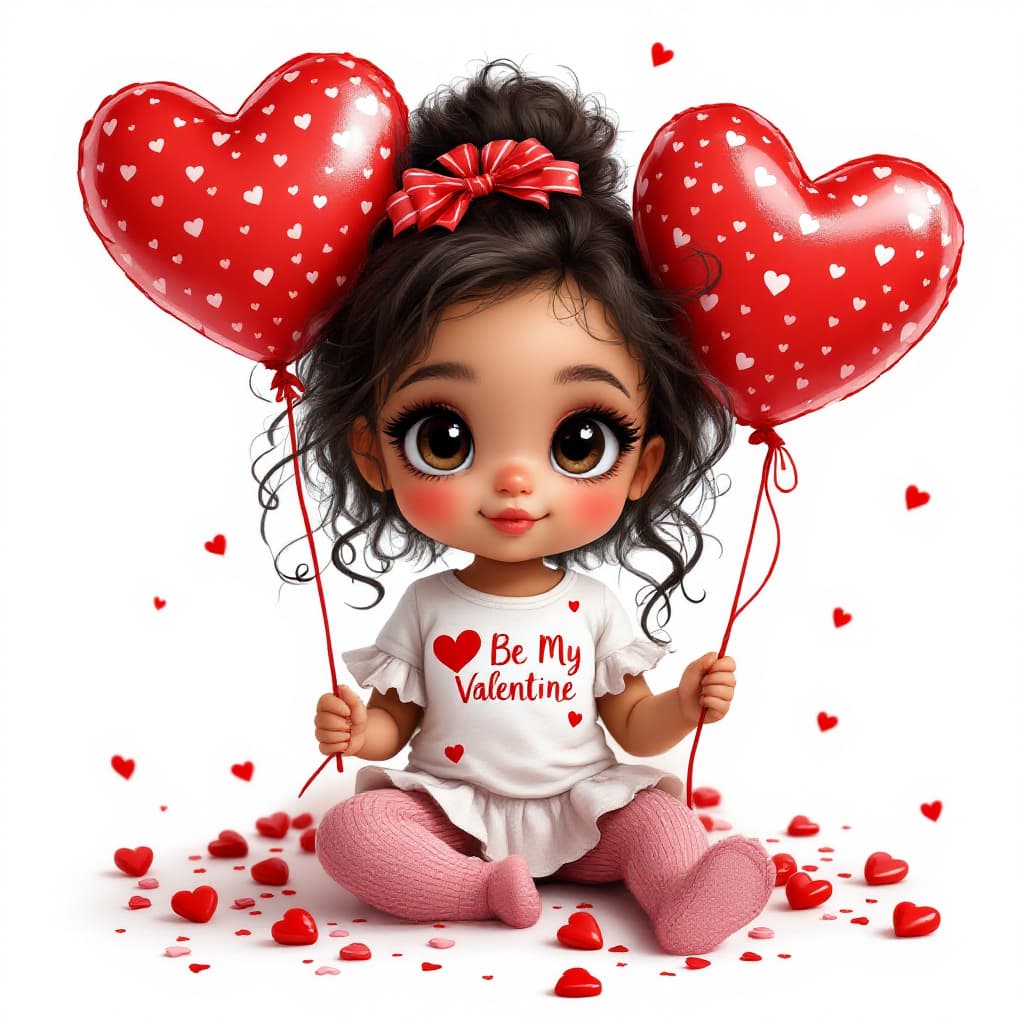 AI generated: chibi cartoon art mixed with oil paint american   big brown eyed detailed face baby she has long las...