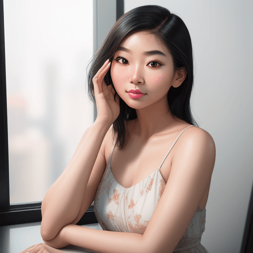 AI generated: Social media influencer photoshoot, Asian beauty standards, natural pose, hyperrealistic, photoreali...