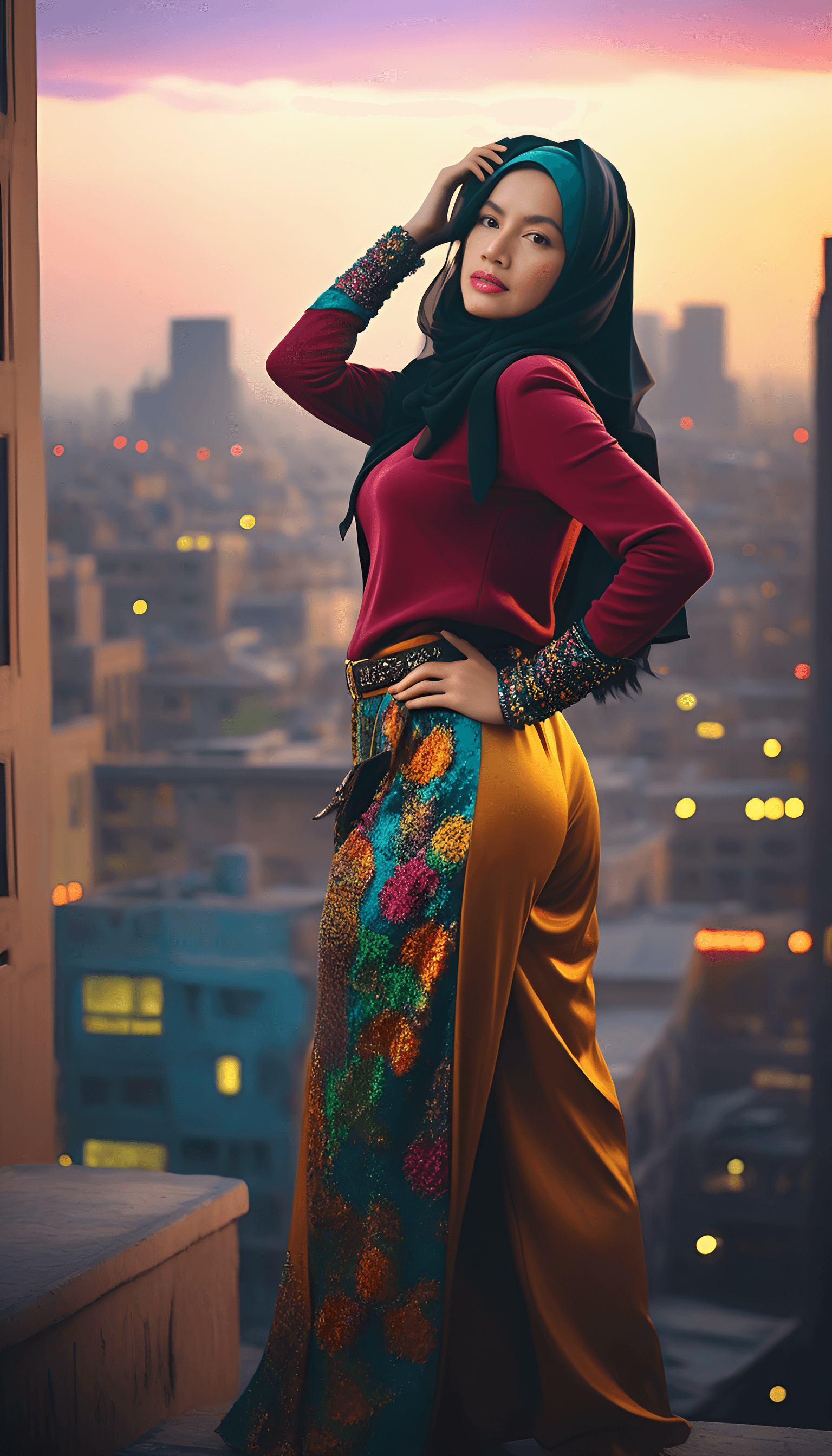 AI generated: potrait a woman, masterpiece, concept art, medium shot,wearing 1980 era costumes, cozy, atmospheric,...