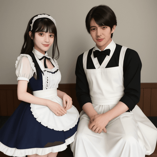 AI generated: Hyouma Chigiri in a maid dress with Nagi Seishirou
