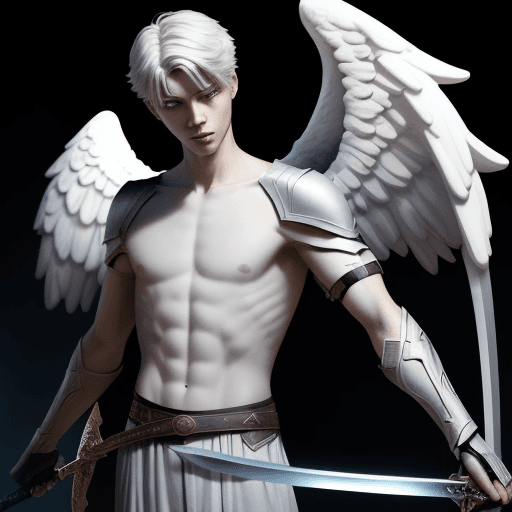 AI generated: Mysterious male angel anti-hero, who has a sword and unimaginable wisdom with a lot of personal deve...