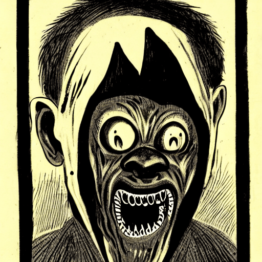 AI generated: Horror black creature,scary old demon,sore face,