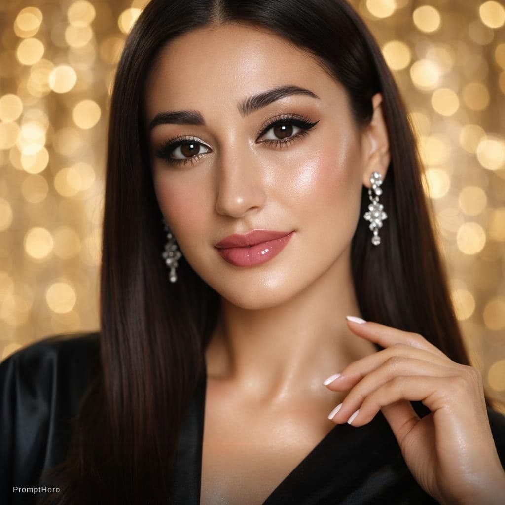 AI generated: Ultra-realistic high-end beauty portrait of a young woman with flawless, glowing skin and a dewy fin...