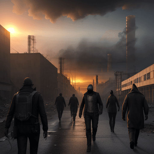 AI generated: polluted urban environment, realistic,3d, smoke coming out of industry chimneys,people with normal h...
