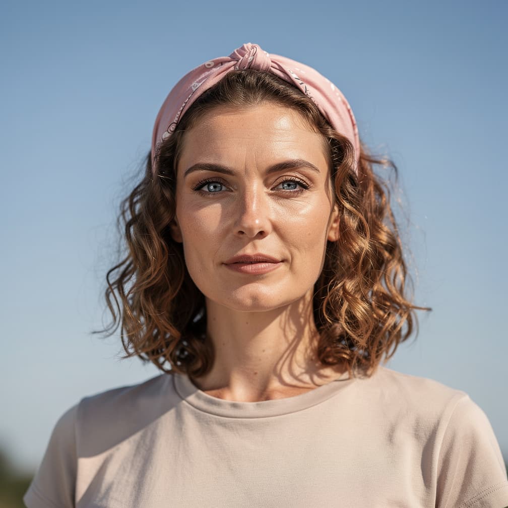 AI generated: a portrait photo of German woman with big light blue eyes and curly hair in front full body view, lo...