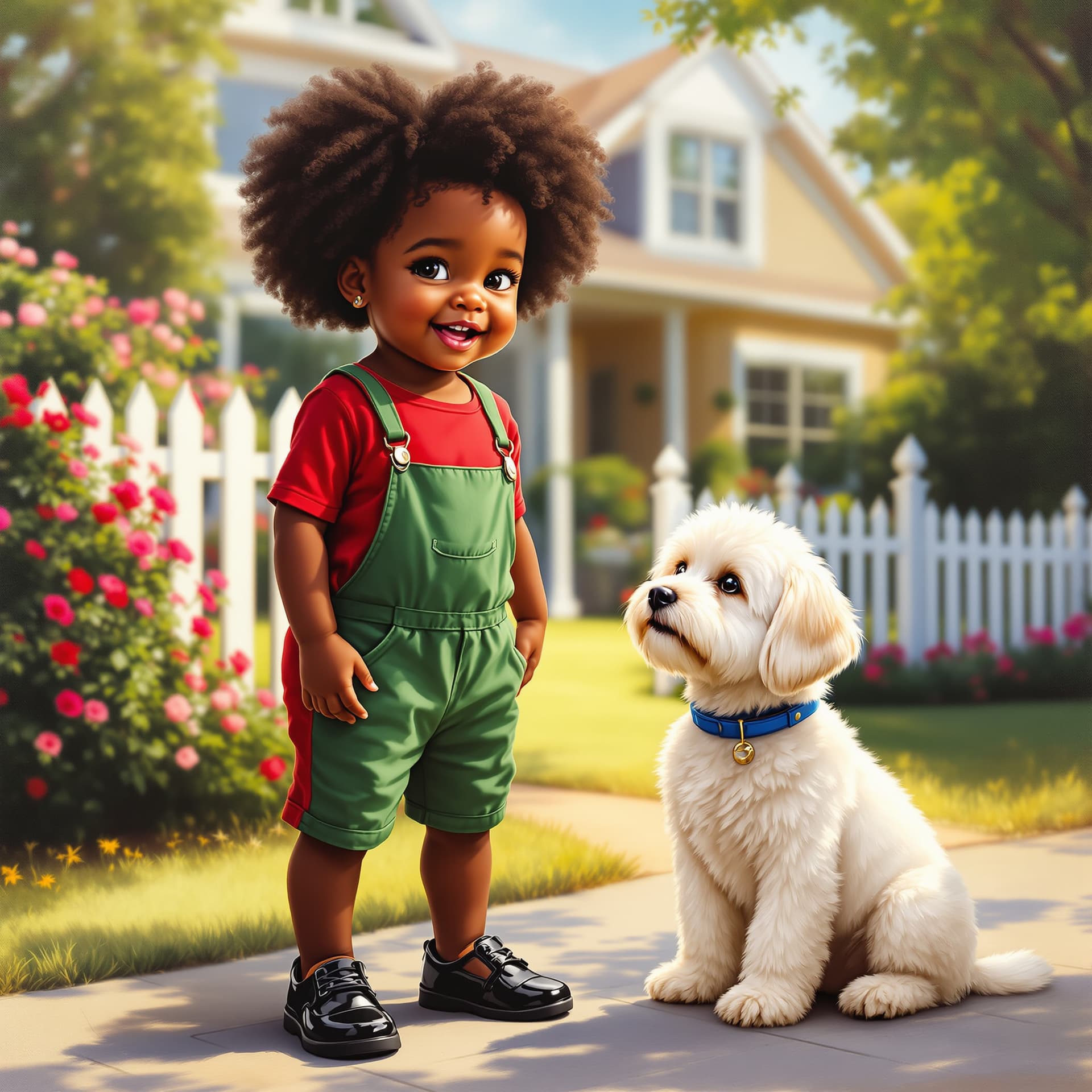 AI generated: A highly detailed oil painting depicting an African American toddler with soft curly hair, wearing a...