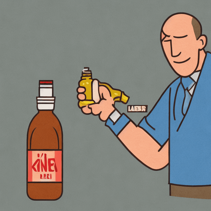AI generated: An Icon for advertisment containing, a middle aged man holding a bottled drink with a laber saying "...