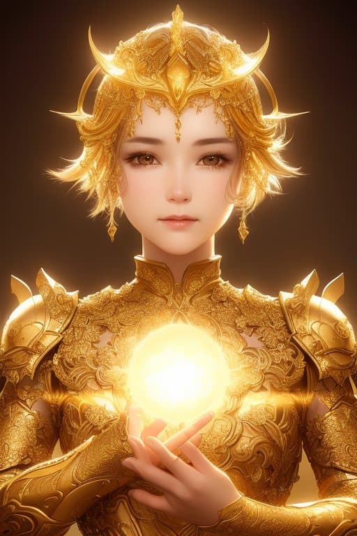 AI generated: helios - the primordial sun beautiful natural soft light, rim light, gold fractal details, fine lace...